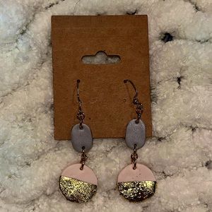 Handmade polymer clay boho gold flake dangle earrings
